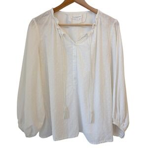 Emerson Fry India Collection Swiss Dot Blouse S Cottage Peasant Boho Coastal